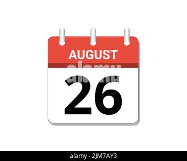 August, 26th calendar icon vector, concept of schedule, business and tasks Stock Vector