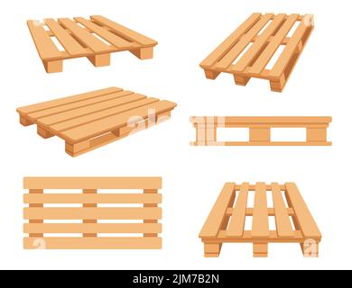 Set of wooden pallets for cargo loading and transportation vector illustration isolated on white background Stock Vector
