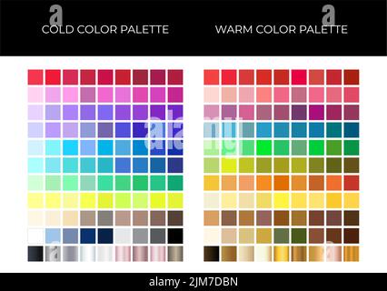 Cold and Warm Color Palette with Solid Colors and Metal Gradients Stock Vector