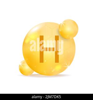 Vitamin H golden icon. Drop vitamin pill capsule. Stock Vector