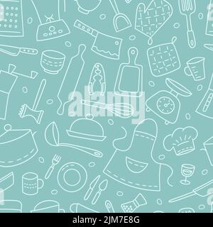 Kitchen tools and tableware. Cook. Seamless pattern. Hand drawn vector illustration Stock Vector