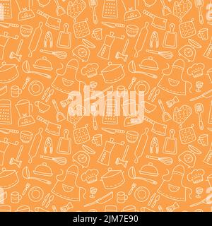 Kitchen tools and tableware. Cook. Seamless pattern. Hand drawn vector illustration Stock Vector