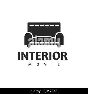 Logo Illustration of sofa and film combination design Strip or film tape. logotype design style, interior, furniture design template, symbol Stock Vector