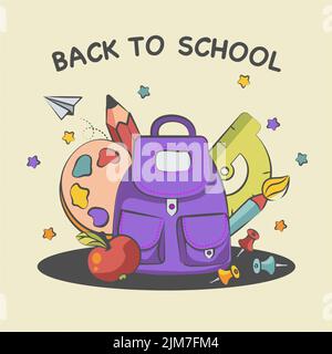 Back to school background with briefcase palette and pencil Stock Vector