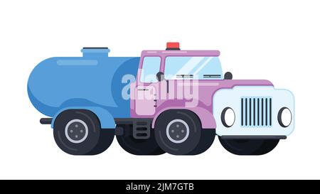 Water tanker truck. Semi truck with reservoir for transporting liquid substances. Flat design vector illustration isolated on white background. Stock Vector
