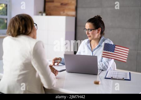 US Immigration Application And Consular Visa Interview Stock Photo