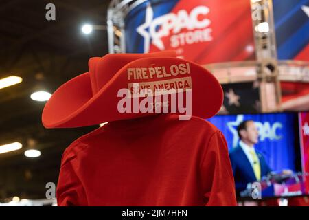 Dallas, TX - August 4, 2022: Merchandise on sale during CPAC Texas 2022 conference at Hilton Anatole Stock Photo