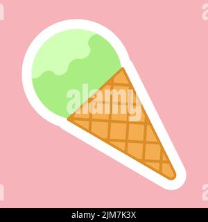 Fruit scoop of ice cream in a waffle cone sticker icon, flat design vector illustration Stock Vector