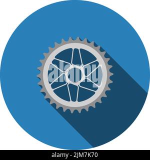 Bike Gear Star Icon. Flat Circle Stencil Design With Long Shadow. Vector Illustration. Stock Vector