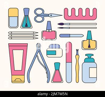 Manicure tools and accessories. A set of elements on the topic of nail manicure. Vector Stock Vector