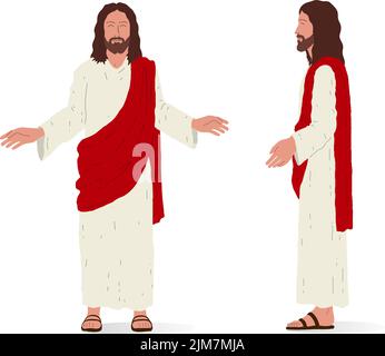 Jesus standing, front and side view. Isometric vector illustration, isolated figure. Stock Vector