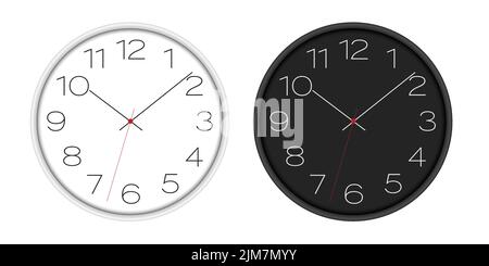 Set of realistic illustrations of wall clocks with dark and light dials. Black and white numbers with red center - vector Stock Vector
