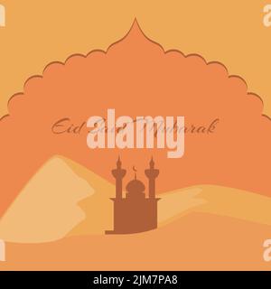 Arab arch on the background of the desert with an Arabic building and the inscription Eid Said Mubarak Stock Vector