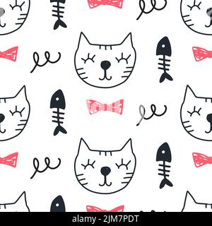 Seamless pattern with hand drawn cats Stock Vector
