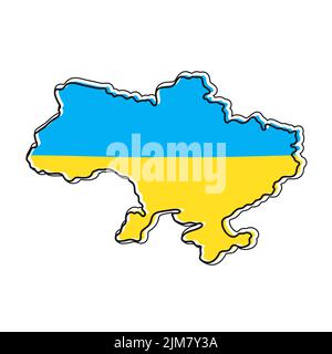 Ukraine map and flag in modern trendy flat line style. Vector cartoon flat illustration icon design. Ukraine map outline concept. Isolated on white background Stock Vector