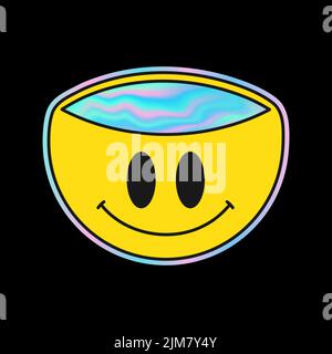 Smile head with holographic gradient eyes for t-shirt,tee. Vector cartoon character illustration logo design. Trippy psychedelic smile,gradient,hologram print for t-shirt,tee,logo concept Stock Vector
