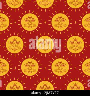 Sun with third eye seamless pattern wallpaper.Vector graphic illustration.Sun,magic solar symbol seamless pattern wallpaper print concept Stock Vector