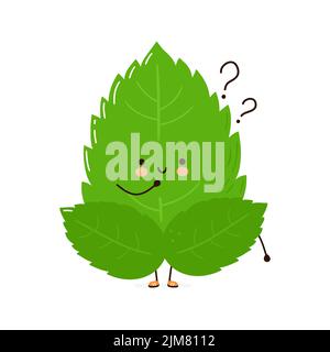 Cute funny mint leaf character. Vector hand drawn cartoon kawaii character illustration icon. Isolated on white background. Mint leaf character concept Stock Vector