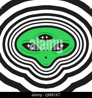 Funny alien head. Vector hand drawn doodle cartoon illustration icon. Alien,ufo,trippy,psychedelic sign print for t-shirt,poster,card concept Stock Vector
