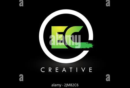 Circular White EC Brush Letter Logo Design with Black Circle. Creative ...