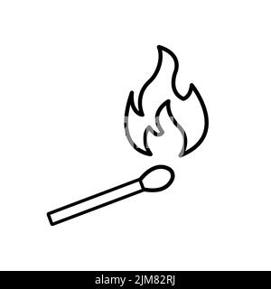 Match sign. Fire symbol. Monochrome icon isolated on white background. Safety match mark. Flame concept. Modern art scoreboard. Stock vector illustrat Stock Vector