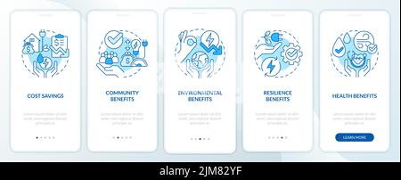Energy efficiency benefits blue onboarding mobile app screen Stock Vector
