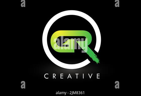 GR Brush Letter Logo Design with Green White Circle. Creative Brushed Letters Icon Logo. Stock Vector