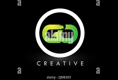 GO Brush Letter Logo Design with Green White Circle. Creative Brushed Letters Icon Logo. Stock Vector