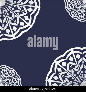Silver vintage greeting card on a black background. Ethnic mandala pattern. Hand drawn vector illustration Stock Vector