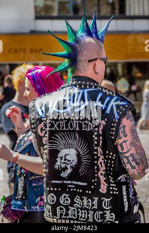 Blackpool Rebellion Festival Punk fashion The clothing, hairstyles, body  modifications punk style jackets, denim and leather subculture. These  Styles carried slogans, not logos and are modeled on bands like The  Exploited to