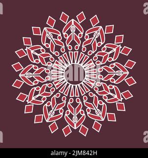 Red vintage greeting card on a black background. Ethnic mandala pattern. Hand drawn vector illustration Stock Vector