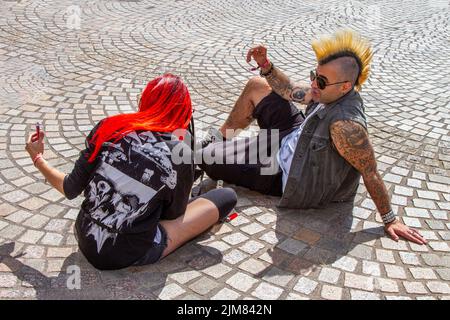 Blackpool Rebellion Festival Punk fashion The clothing, hairstyles, body  modifications punk style jackets, denim and leather subculture. These  Styles carried slogans, not logos and are modeled on bands like The  Exploited to