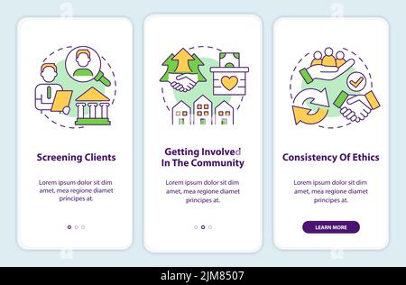 Ethical banking onboarding mobile app screen Stock Vector