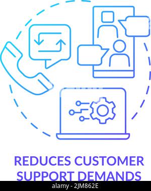 Reduces customer support demand blue gradient concept icon Stock Vector