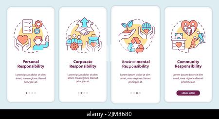Social responsibilities onboarding mobile app screen Stock Vector
