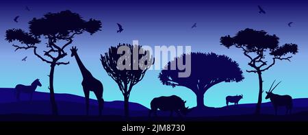 Modern art with silhouettes of african animals. Stock Vector