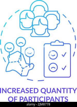 Increased quantity of participants blue gradient concept icon Stock Vector
