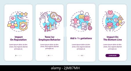 Importance of business ethics onboarding mobile app screen Stock Vector