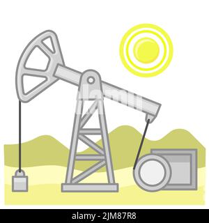 Oil production in the desert, oil rigs. Vector illustration in flat style Stock Vector