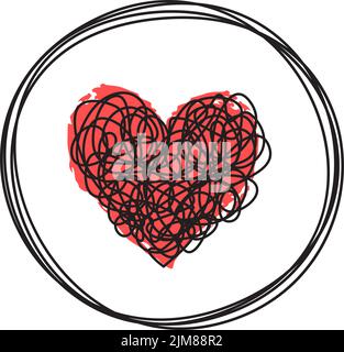 Heart in circle shaped tangled grungy scribble Stock Vector