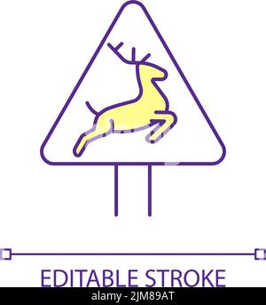Deer crossing road sign RGB color icon Stock Vector