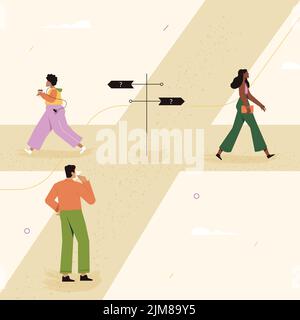 Road with crossroads and different directions Stock Vector