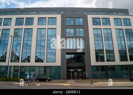 Slough, Berkshire, UK. 4th August, 2022. The expensive swish Labour run Slough Borough Council Offices. The much criticised Slough Borough Council are effectively bankrupt and may have to increase Council Tax for residents by up to 20%. They are reported to have sell off £600m of their asset to reduce their £680m borrowing debt. Credit: Maureen McLean/Alamy Live News Stock Photo