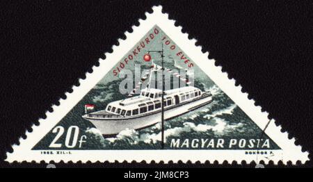 HUNGARY - CIRCA 1960s: A stamp printed in Hungary shows passenger ship Stock Photo