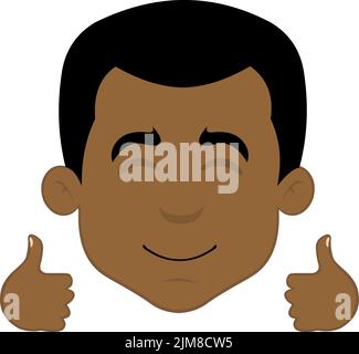 Vector illustration of a cartoon man face, with a happy expression and his hands with thumbs up Stock Vector