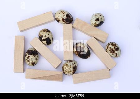quail eggs on the white background with copy space Stock Photo