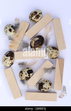 quail eggs on the white background with copy space Stock Photo
