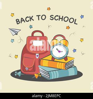 back to school background composition from briefcase and books Stock Vector