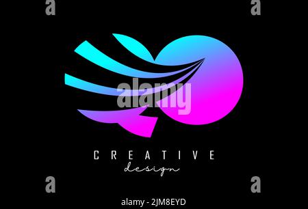 Creative colorful letter QO q o logo with leading lines and road concept design. Letters with geometric design. Vector Illustration with letter and cr Stock Vector
