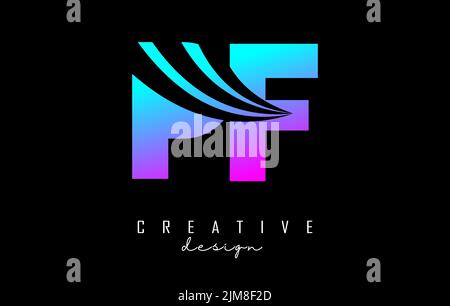 Creative colorful letter PF p f logo with leading lines and road concept design. Letters with geometric design. Vector Illustration with letter and cr Stock Vector